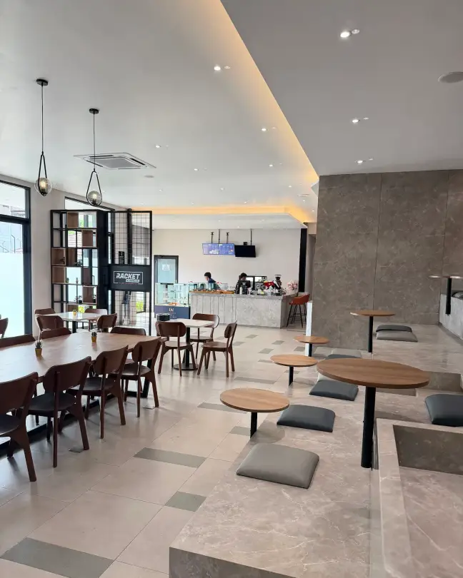 Café tables in the clubhouse